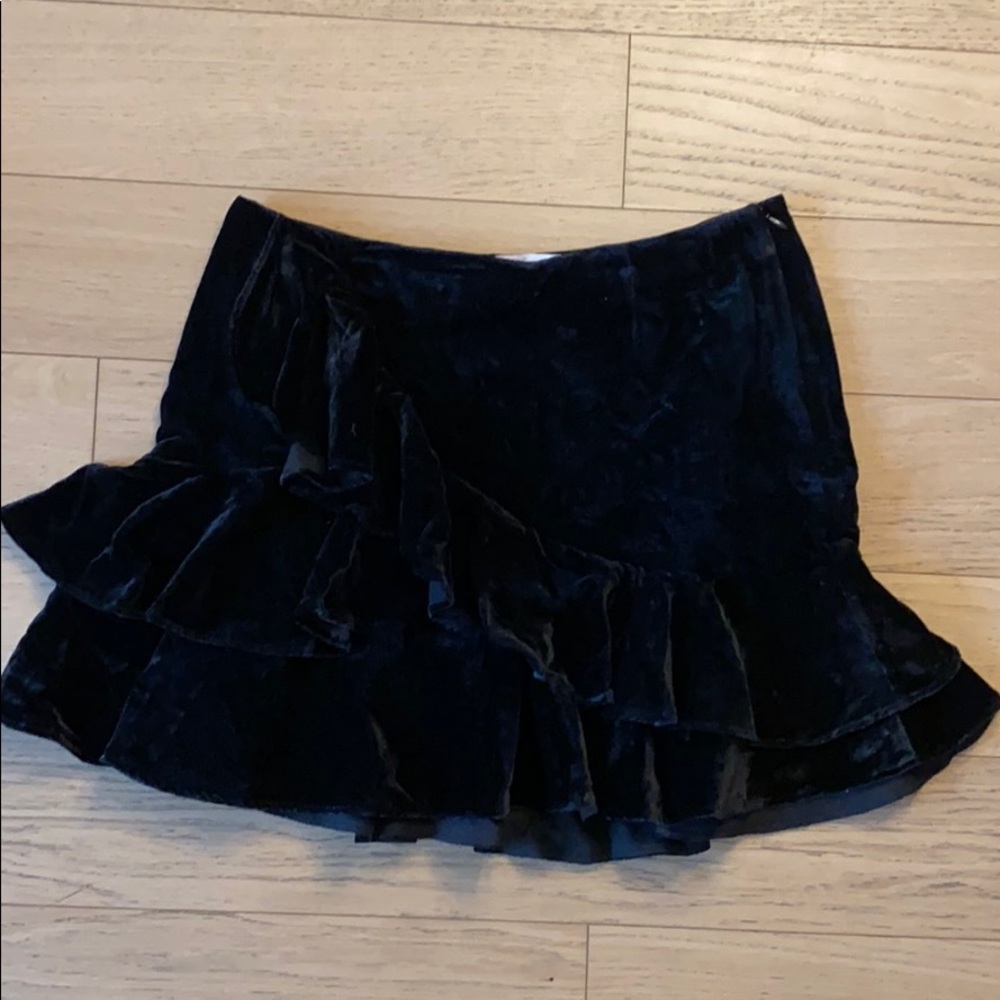 Black velvet ruffle mini skirt